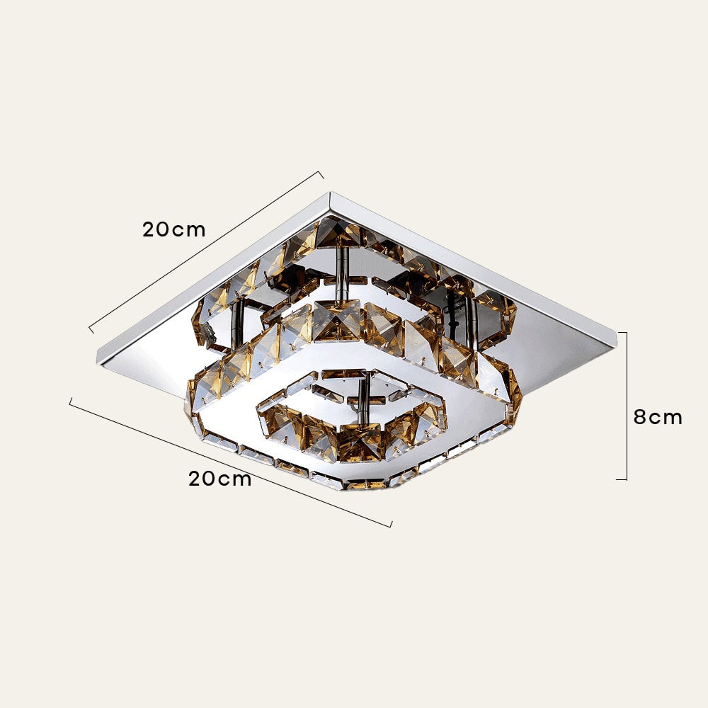 Flush Mount LED Ceiling Light with Crystal and Square Design for Bedroom Fixtures