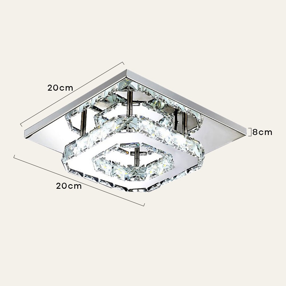Flush Mount LED Ceiling Light with Crystal and Square Design for Bedroom Fixtures