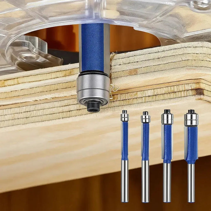 Flush Trim Router Bit Set with Double Top Bearings and Carbide Cutting Edges V Groove