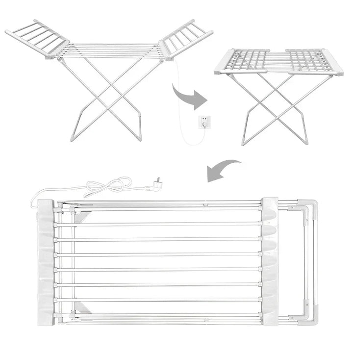 Foldable Electric Clothes Drying Rack with Heated Bars Energy Efficient Indoor Airer