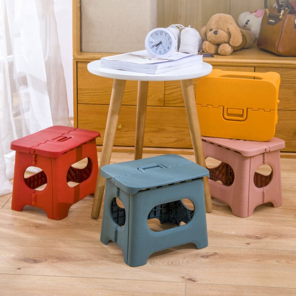 Folding Step Stool with Built-In Handle Lightweight Portable Plastic Design