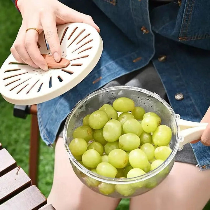 Food Storage Container with Removable Colander Ventilated Lid and Folding Handle for Produce