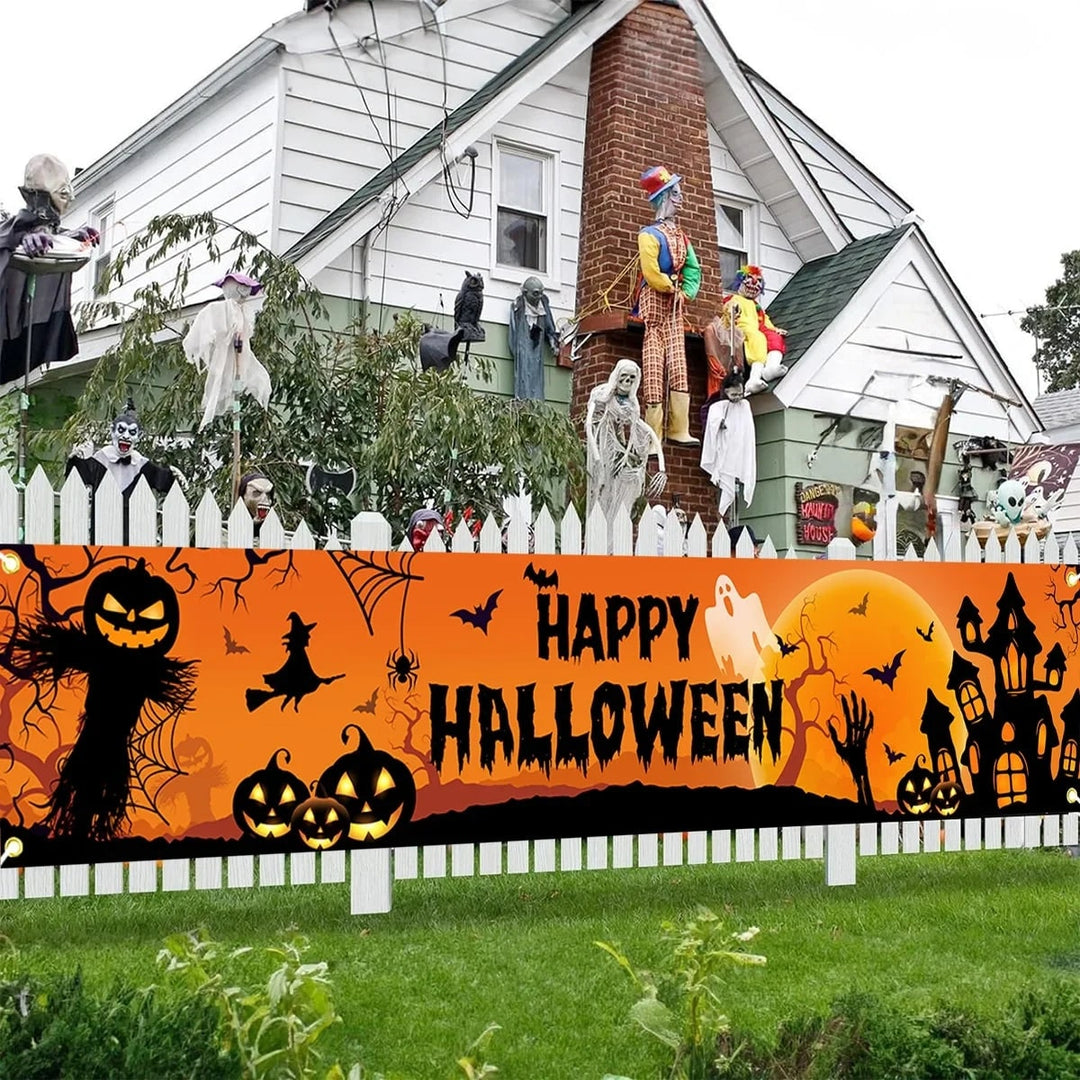 Halloween Banner with Jack O Lantern Pumpkin Witch Scarecrow Outdoor Yard Decoration