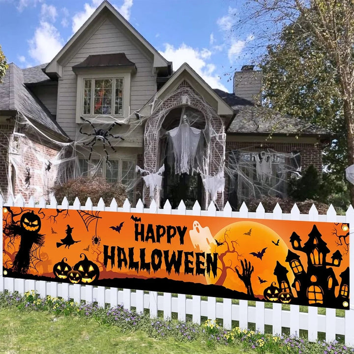 Halloween Banner with Jack O Lantern Pumpkin Witch Scarecrow Outdoor Yard Decoration