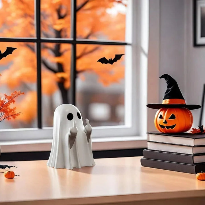 Halloween Ghost Decorations Figurine with Middle Finger Gesture Tabletop Statue for Party