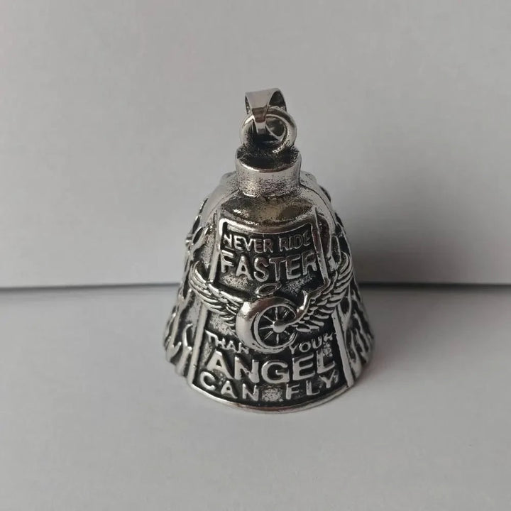 Halloween Motorcycle Guardian Bell and Biker Bike Luck Charm with Winged Design and Attachment