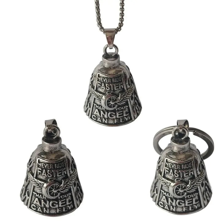 Halloween Motorcycle Guardian Bell and Biker Bike Luck Charm with Winged Design and Attachment