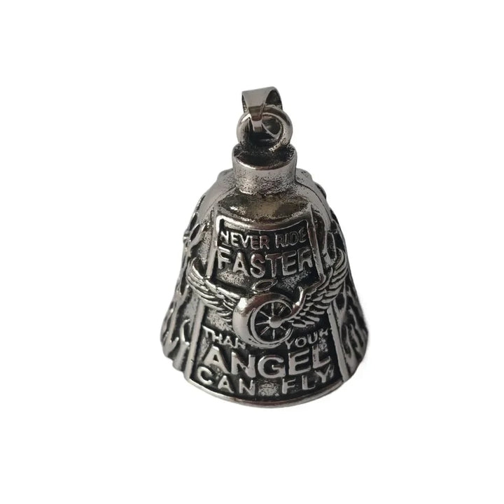 Halloween Motorcycle Guardian Bell and Biker Bike Luck Charm with Winged Design and Attachment