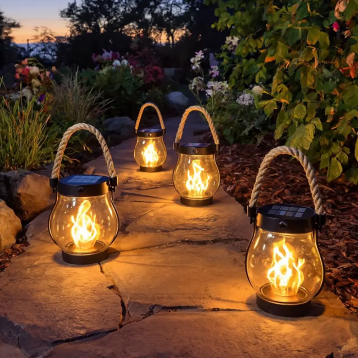 Halloween Outdoor Solar Hanging Lantern with Flickering Flame Effect and Rechargeable Usb-C