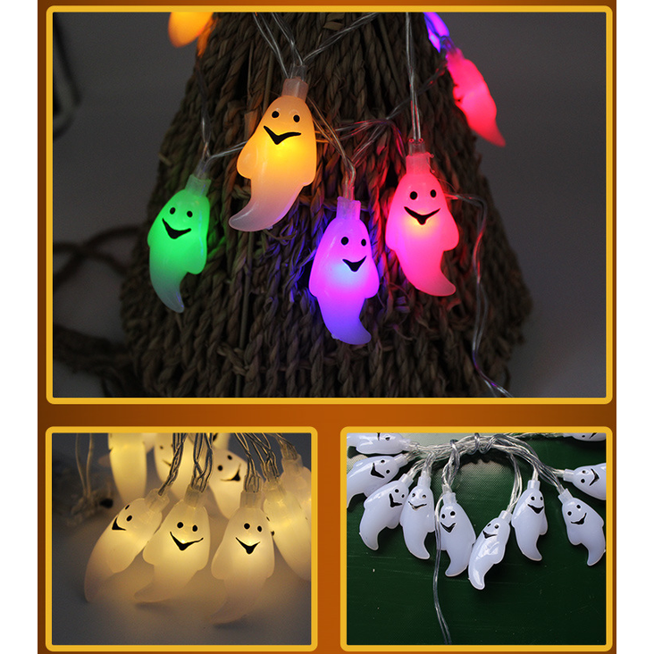 Halloween Outdoor String Lights LED Battery Operated with Pumpkin Ghost Bat Skull Eyeball Covers 10 Bulbs