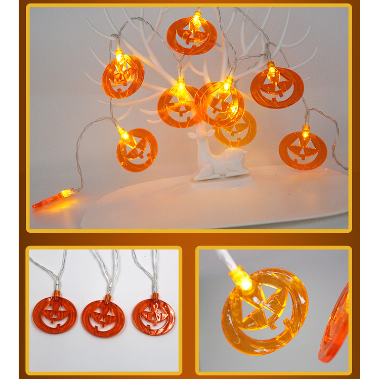 Halloween Outdoor String Lights LED Battery Operated with Pumpkin Ghost Bat Skull Eyeball Covers 10 Bulbs