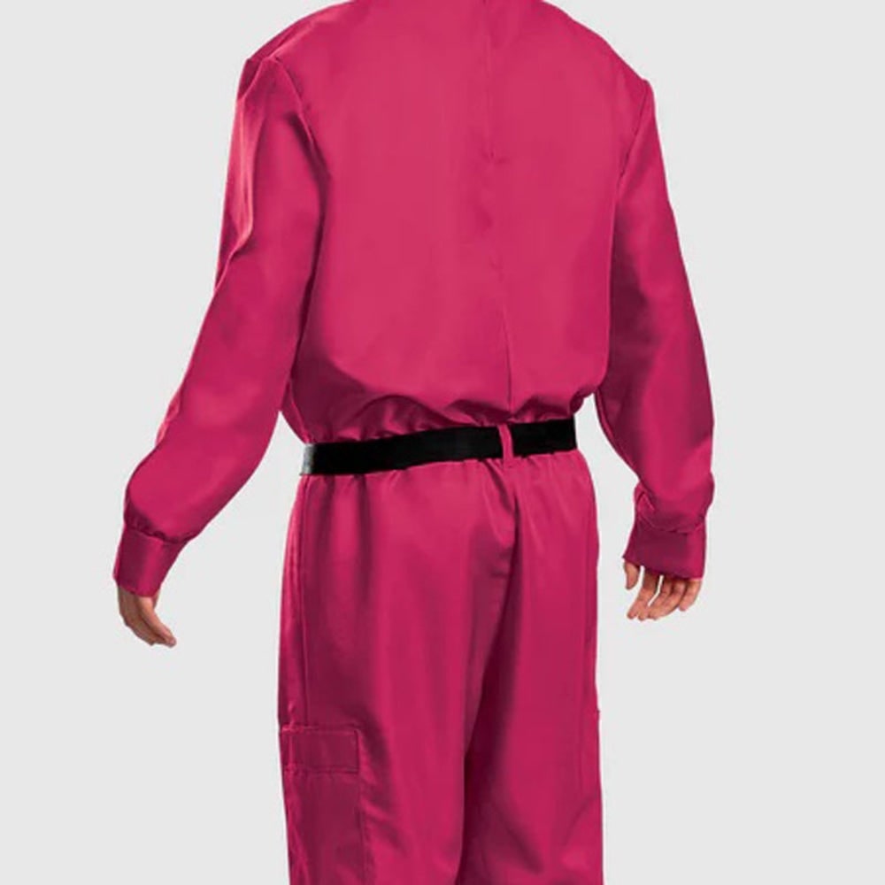 Halloween Pink Jumpsuit Costume with Mask and Belt for Party