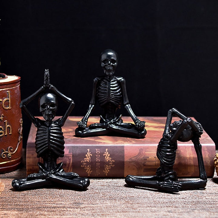 Halloween Skeleton Yoga Pose Resin Figurine Spooky Desktop Decoration