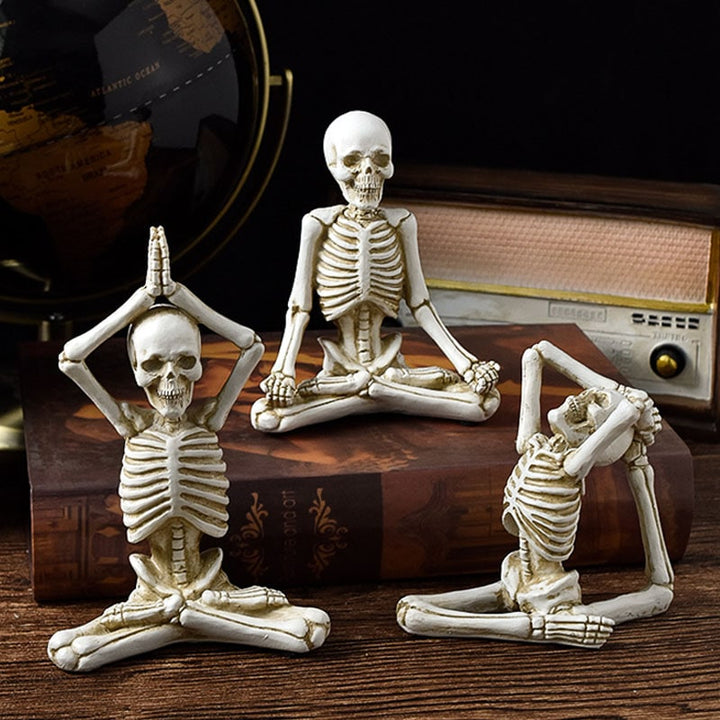 Halloween Skeleton Yoga Pose Resin Figurine Spooky Desktop Decoration
