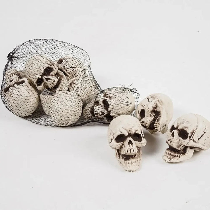 Halloween Skull Decor and Sugar Decorations Mini Plastic Party Props Set with Mesh Bag