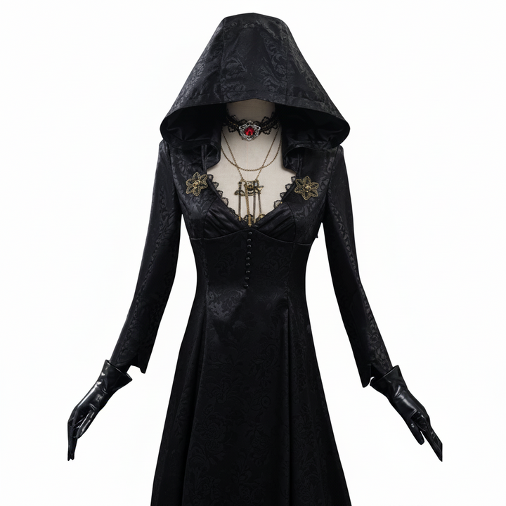 Halloween Vampire Costume Gothic Dress Outfit with Hood Choker