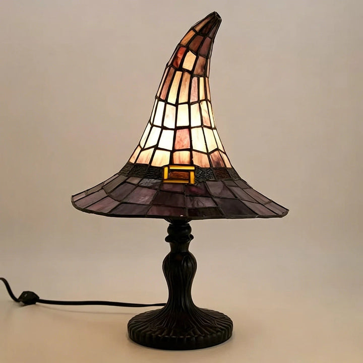 Halloween Witch Hat Stained Glass Table Lamp with USB Power and Warm Glow Bedside Light