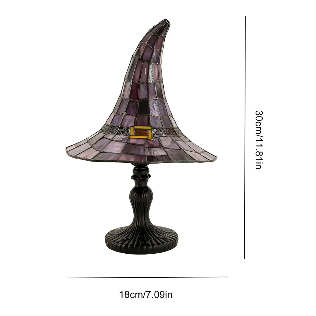 Halloween Witch Hat Stained Glass Table Lamp with USB Power and Warm Glow Bedside Light