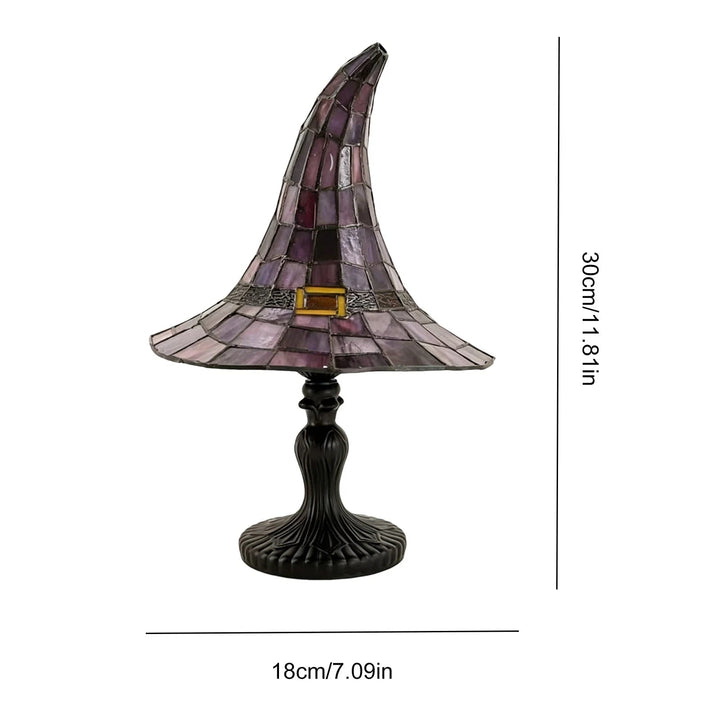 Halloween Witch Hat Stained Glass Table Lamp with USB Power and Warm Glow Bedside Light