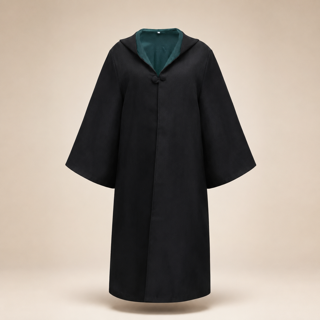 Halloween Wizard Robe Costume with Hood Bell Sleeves and Striped Scarf Accessory Set