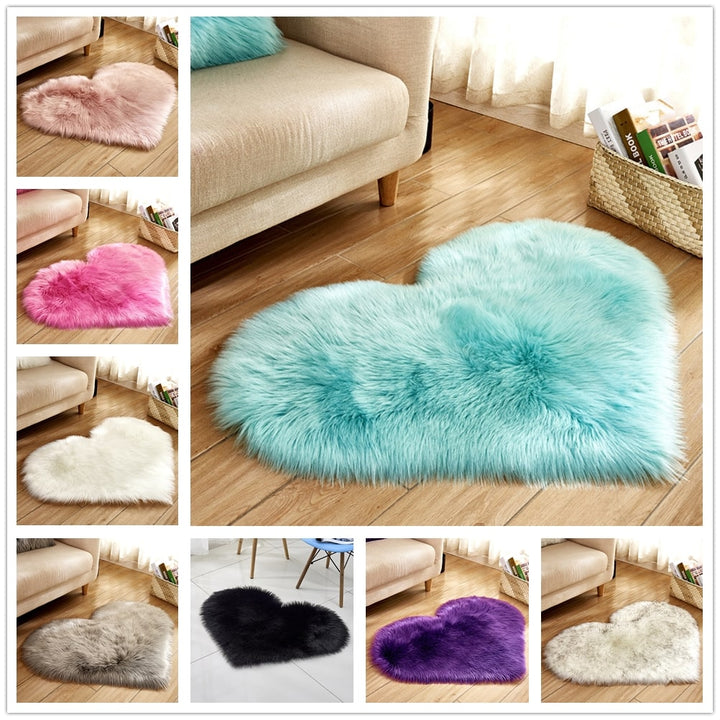 Heart Shaped Area Rug with Non Slip Pad Plush Faux Fur Fluffy Floor Mat for Living Room 8 By 10