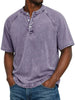 Men's short-sleeved casual T-shirt with raglan sleeves in washed Henley style
