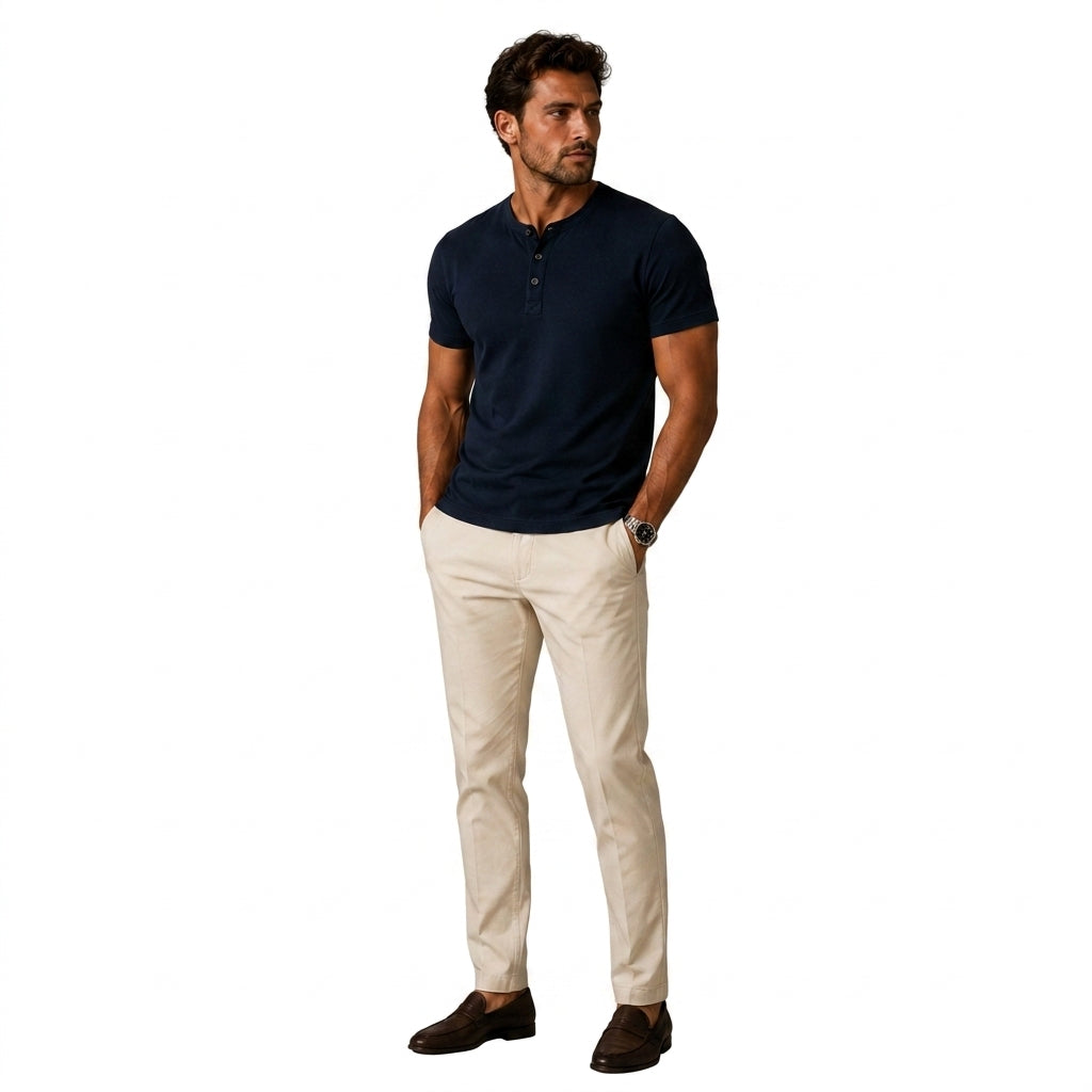 Men's Short-Sleeved Top with Three-Button Placket