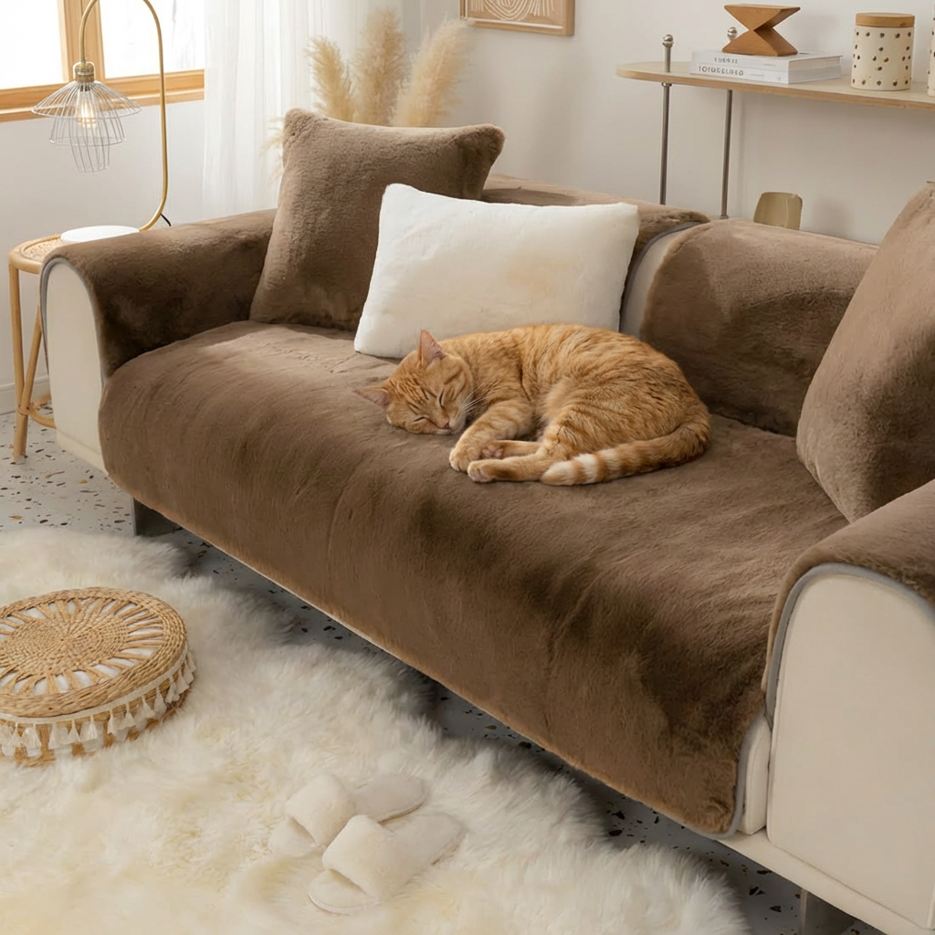 Plush Faux Fur Sectional Sofa Cover