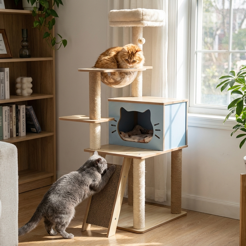 Wooden Multi-Level Cat Tree Tower