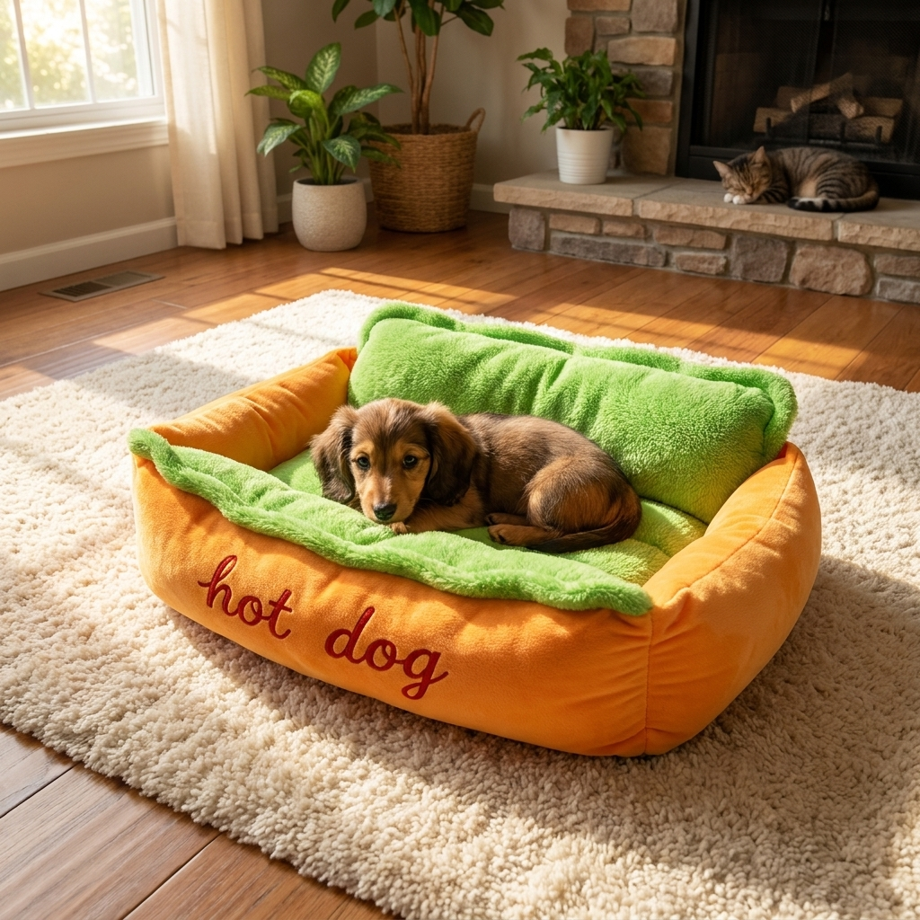 Hot Dog Bed – Warm & Cozy Plush Pet Bed for Dogs