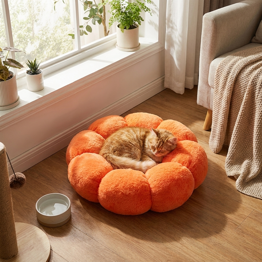 Flower-Shaped Cat Bed – Cozy Plush Pet Bed for Cats