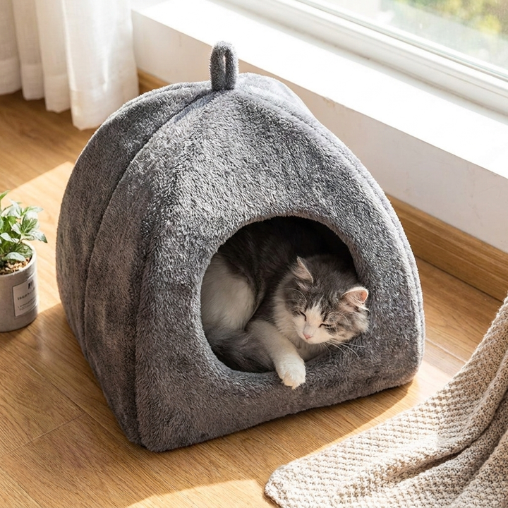 SnuggleHide 2-in-1 Cat Cave – Warmth & Versatility in One Cozy Bed