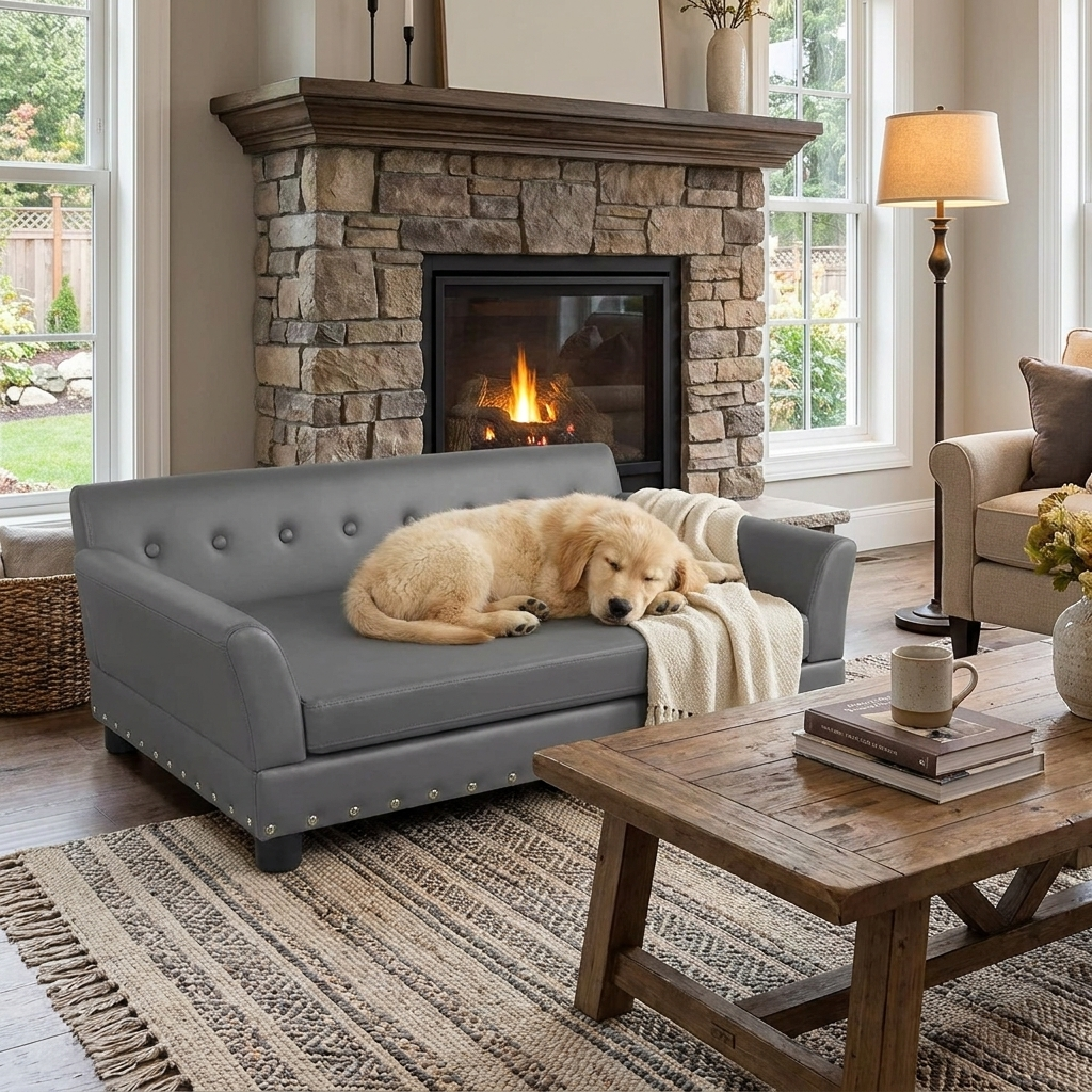 Luxury Leather Elevated Dog Sofa