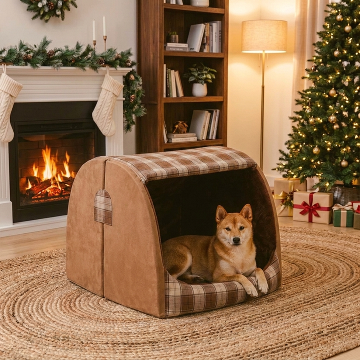 Classical Plaid House Dog Bed