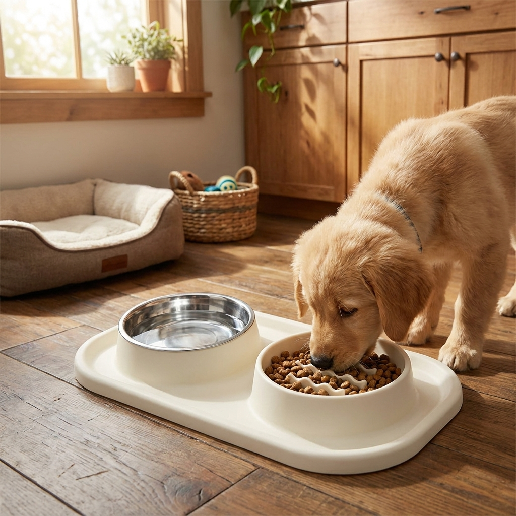 Silicone Dual Bowl Slow Feeder Pet Bowl