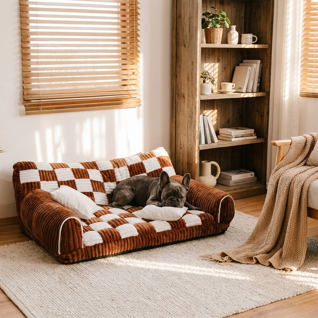 Vintage Chessboard Orthopaedic Extra Large Dog Sofa Bed