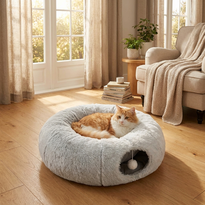 Interactive Cat Tunnel & Bed – Space-Saving Design