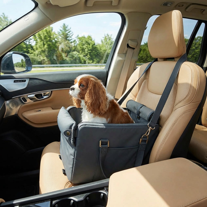 Deluxe Faux Leather Center Console Pet Car Seat & Carrier