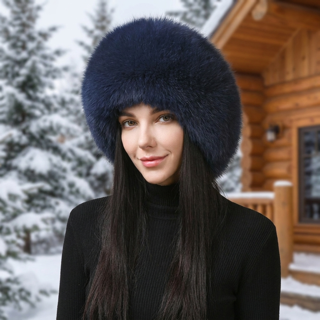 Faux‑Natural Fox Fur Winter Hat with Earmuffs