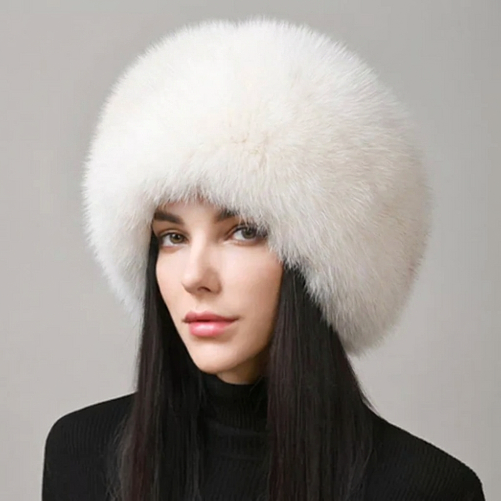 Faux‑Natural Fox Fur Winter Hat with Earmuffs