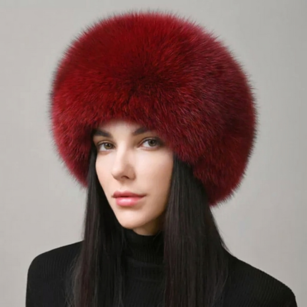 Faux‑Natural Fox Fur Winter Hat with Earmuffs