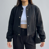 Cropped Button‑Front Bomber Jacket