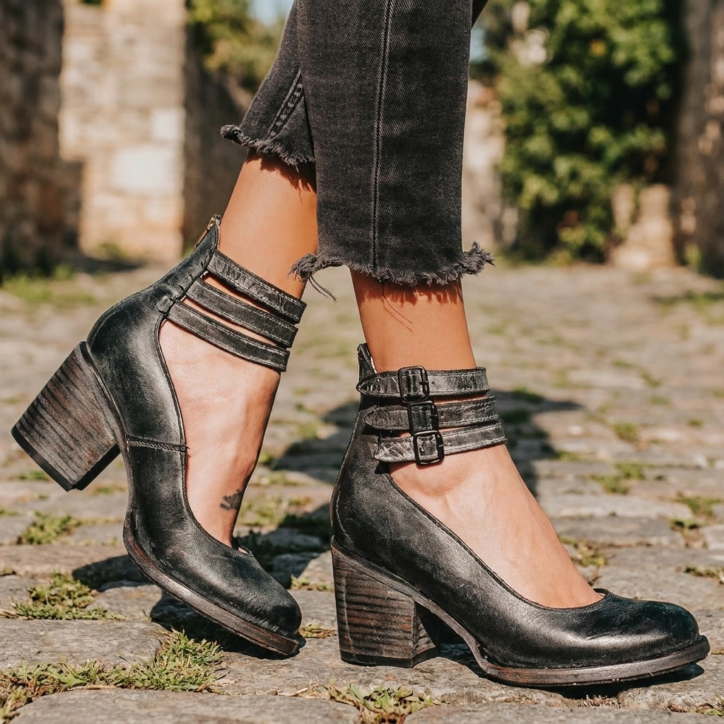 Closed‑Toe Buckle Strap Block Heels