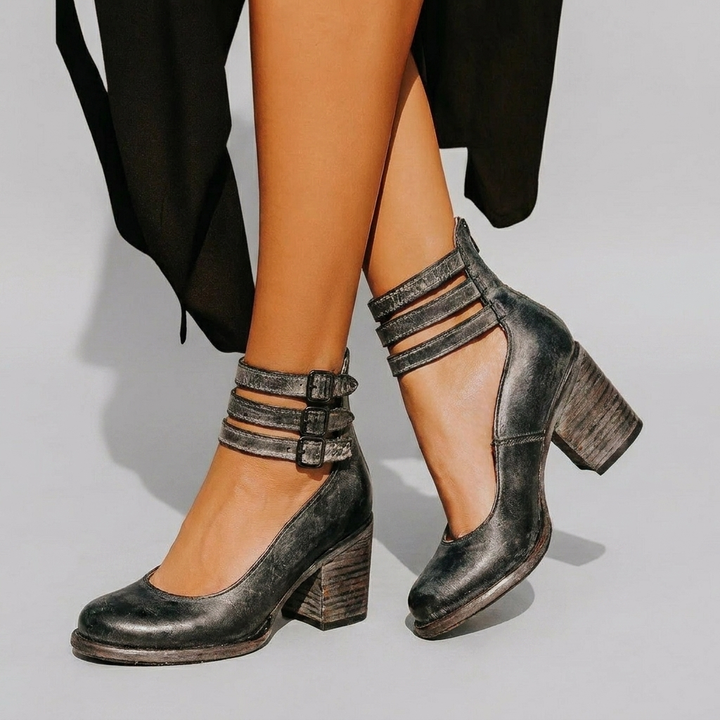 Closed‑Toe Buckle Strap Block Heels