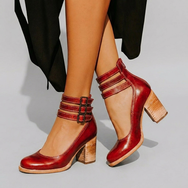 Closed‑Toe Buckle Strap Block Heels