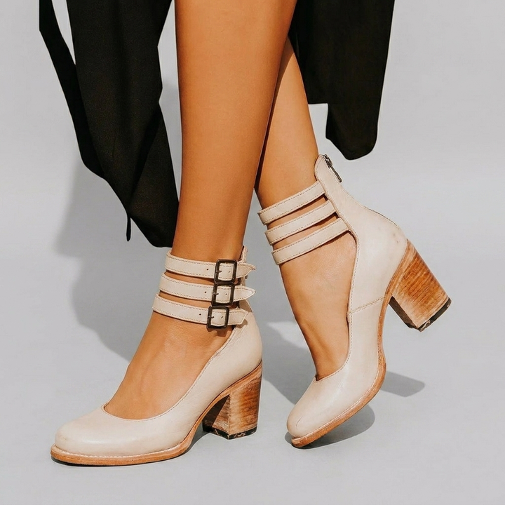 Closed‑Toe Buckle Strap Block Heels