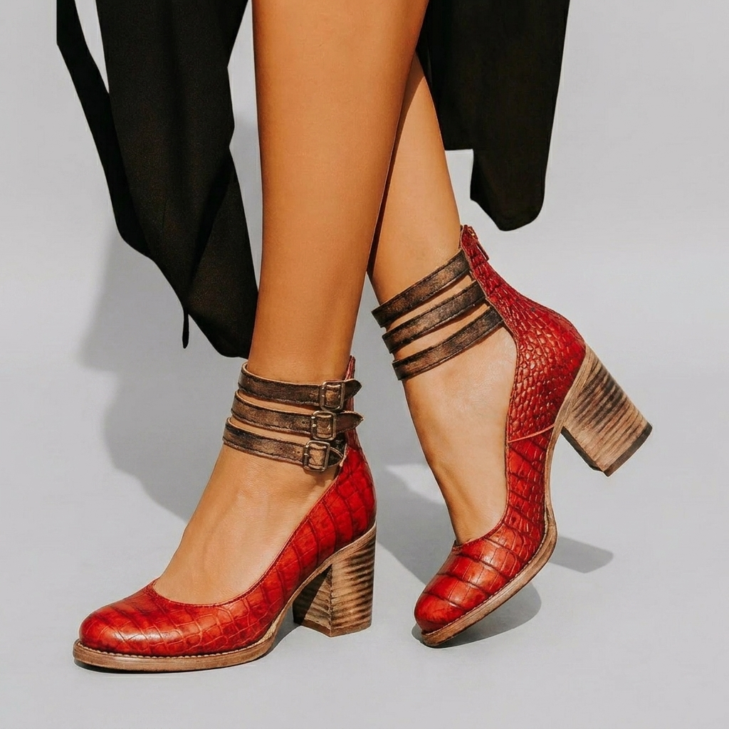 Closed‑Toe Buckle Strap Block Heels