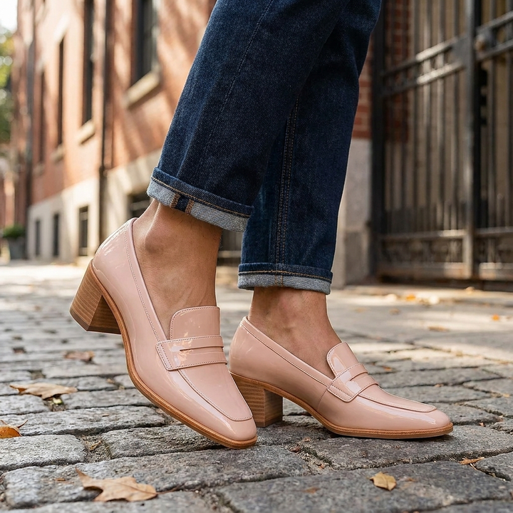 Block Heel Closed‑Toe Slip‑On Heels