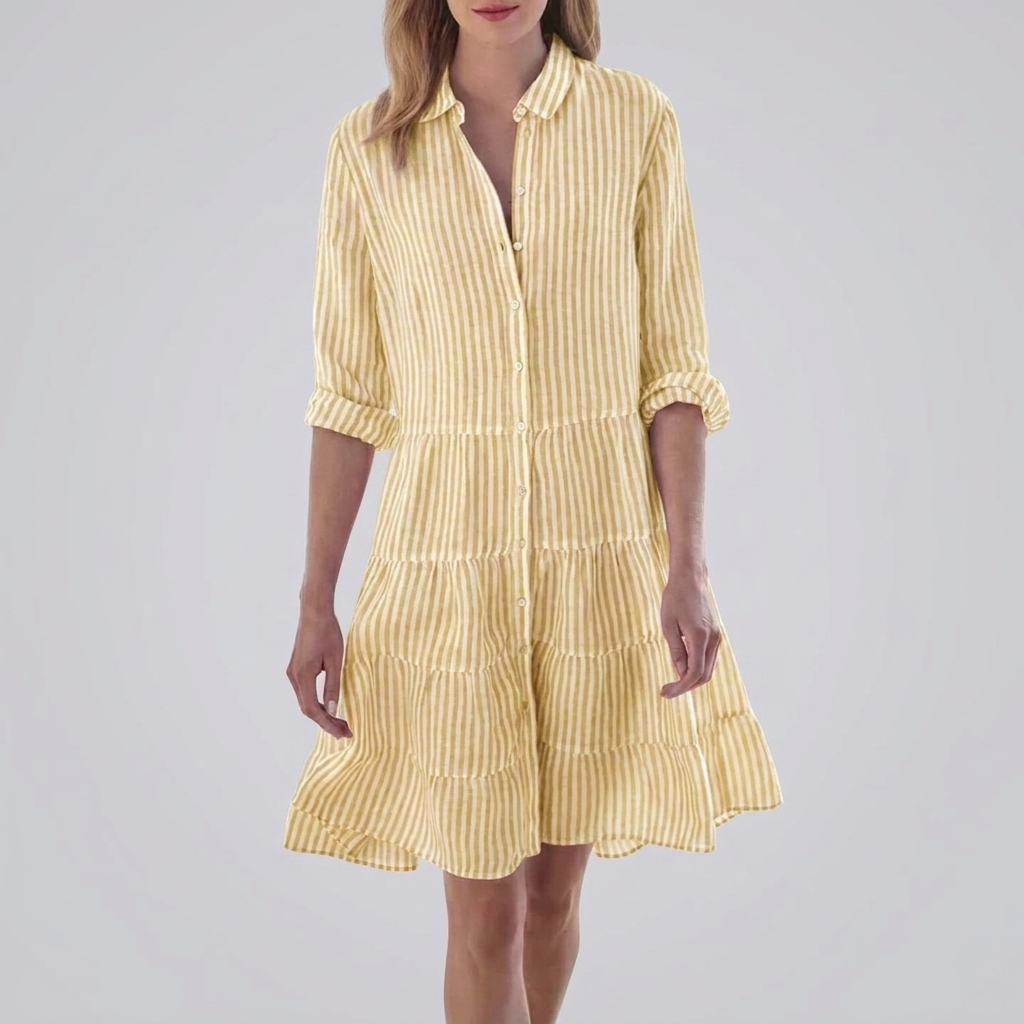 Striped Button‑Front Midi Dress