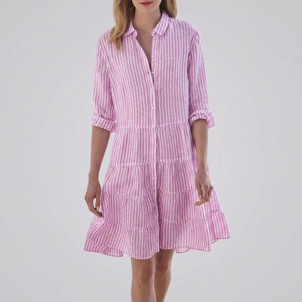 Striped Button‑Front Midi Dress